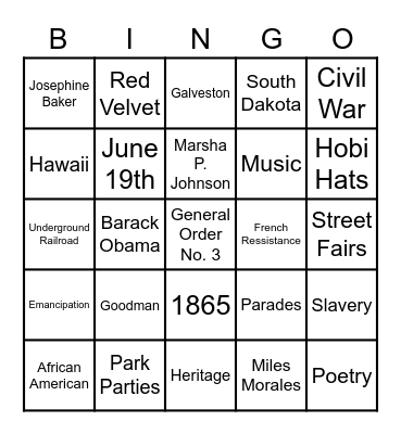 Juneteenth Bingo Card