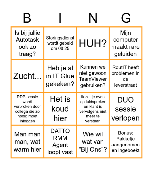 Helpdesk Bingokaart Bingo Card
