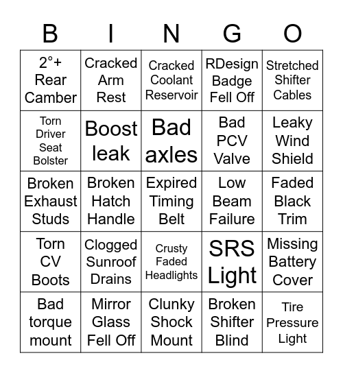 Volvo C30 Bingo Card