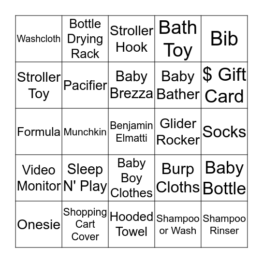 BABY GIFT BINGO Card