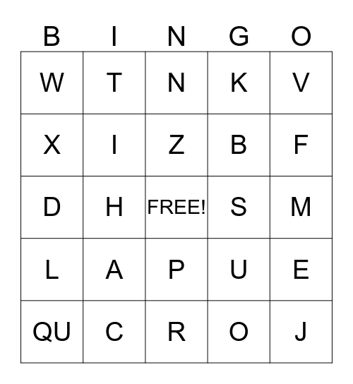 Alphabet bingo Card