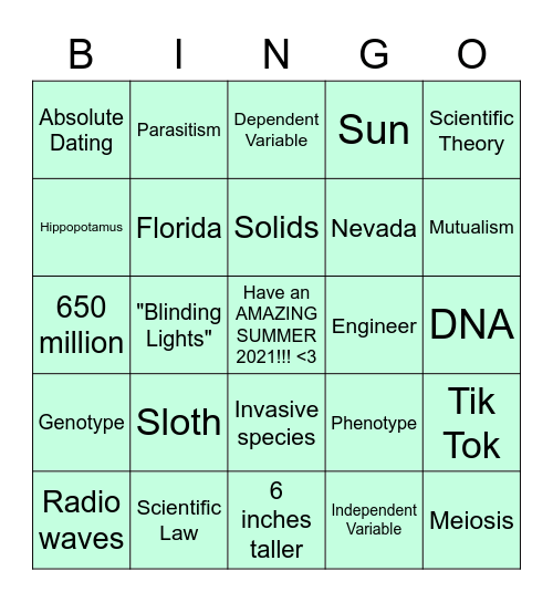 SUMMER 2021 Bingo Card