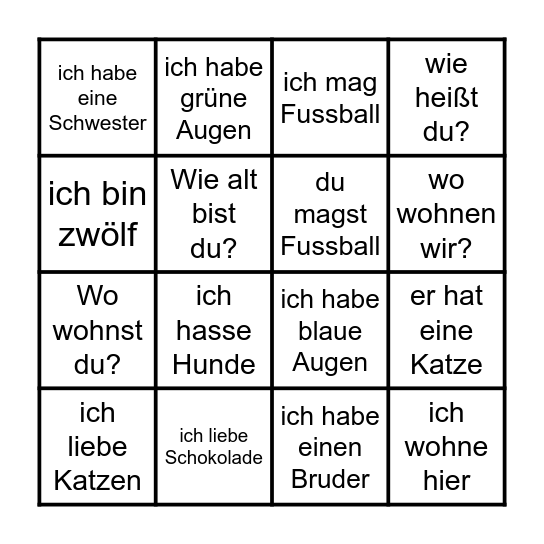 Deutsch Y8 Bingo Card