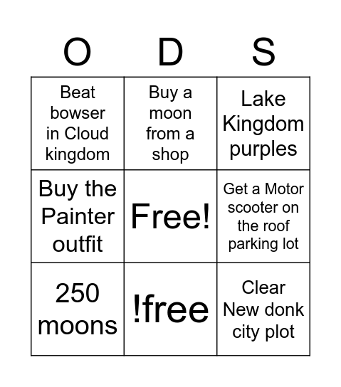 Odyssey Bingo 1 Bingo Card