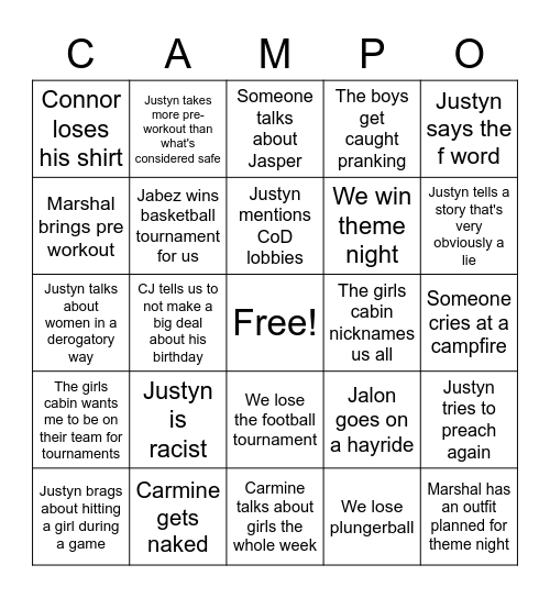 Camp bingo Card