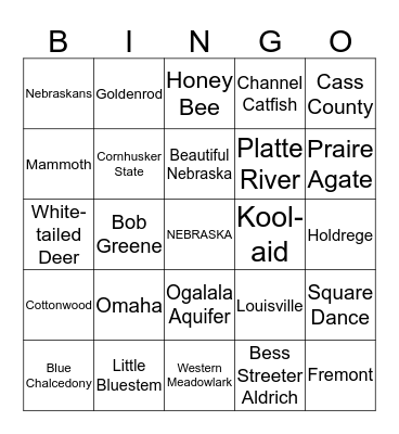 Nebraska Bingo Card