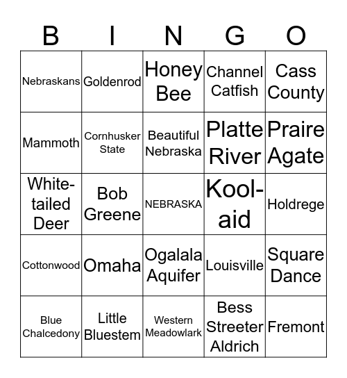 Nebraska Bingo Card