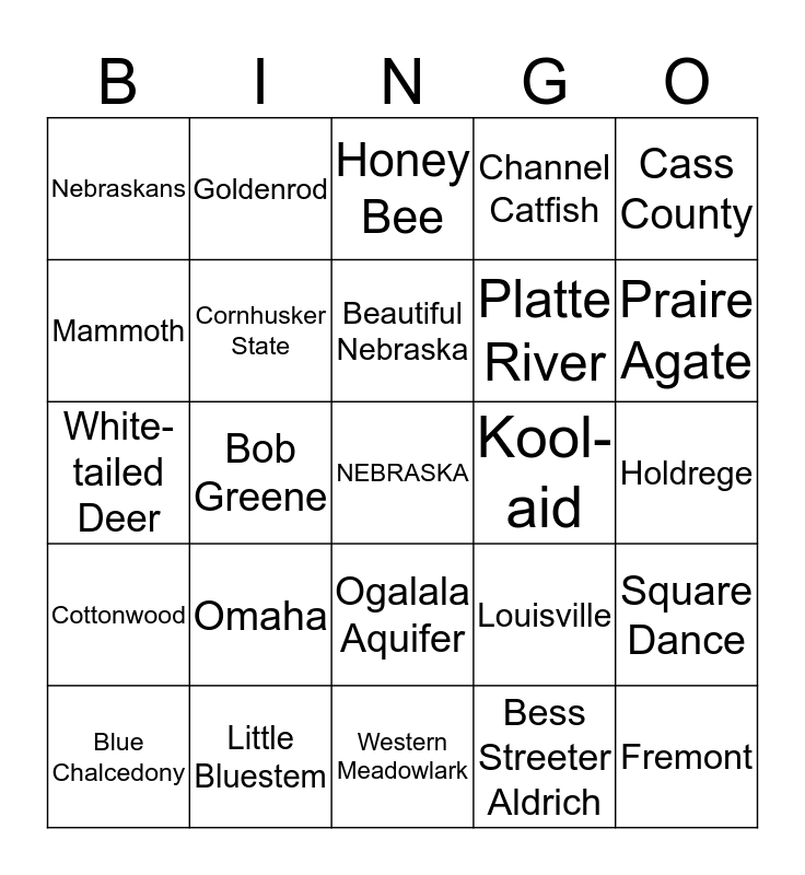 Nebraska Bingo Card
