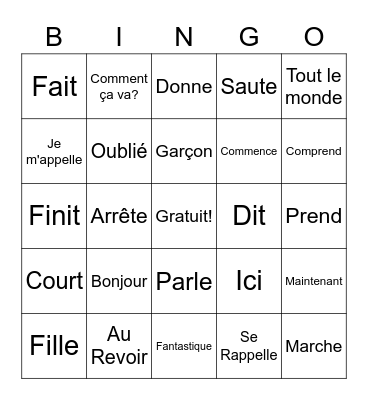 Vocabulary 1 Bingo Card