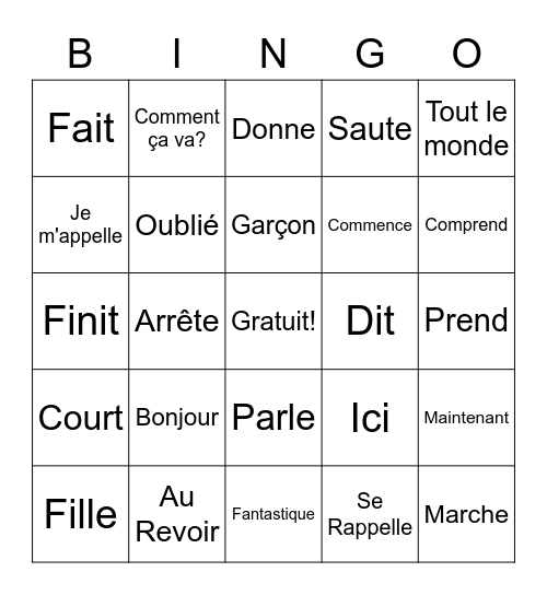 Vocabulary 1 Bingo Card