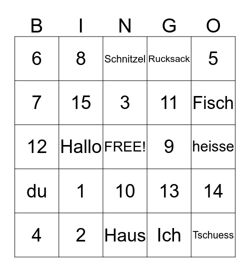 German Bingo Card