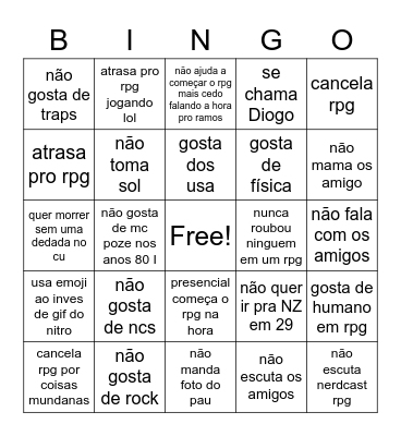 bingo do grupo?(bom gosto) Bingo Card