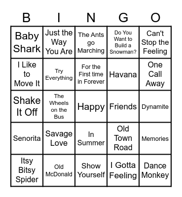 GUESS THE SONG Bingo Card