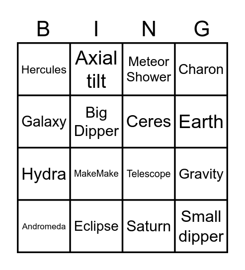 Space Bingo Card