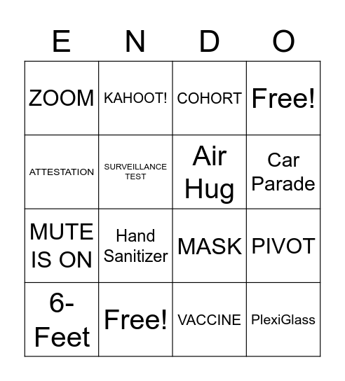 Newman End of Year "ENDO" Bingo Card