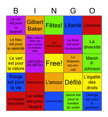 Mois de la Fierté Bingo Card