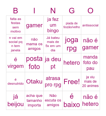 Bingo aleatório Bingo Card