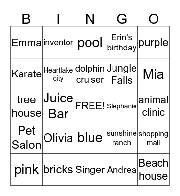 Lego Friends Bingo Card