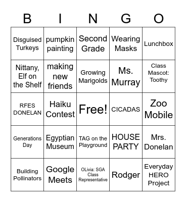 RFES Last Day of School-Donelan Bingo Card