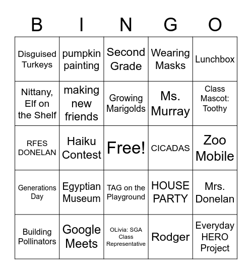 RFES Last Day of School-Donelan Bingo Card