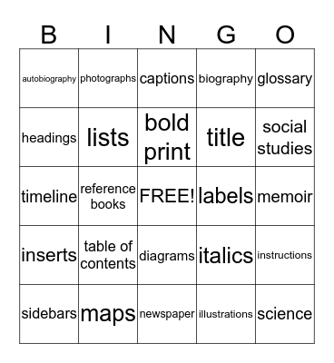 Nonfiction Bingo Card