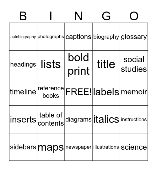 Nonfiction Bingo Card