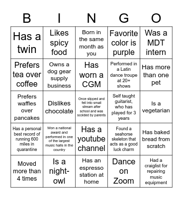 Test Version Bingo Card