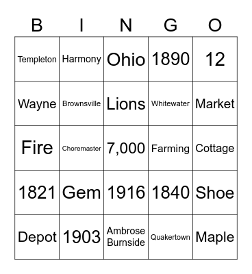 Union County Bicentennial BINGO Card