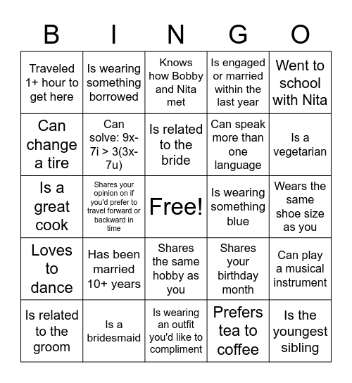 Find the Guest! Bingo Card