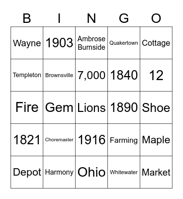 Union County Bicentennial BINGO Card