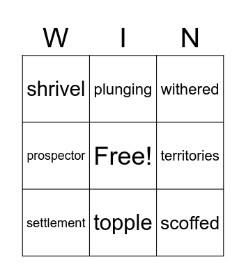 Vocabulary Bingo Card