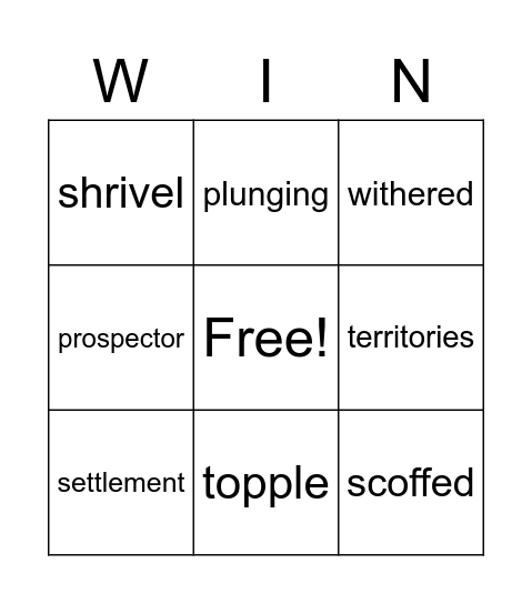 Vocabulary Bingo Card