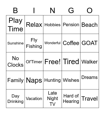 Retirement Bingo Card