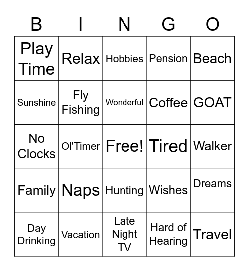 Retirement Bingo Card