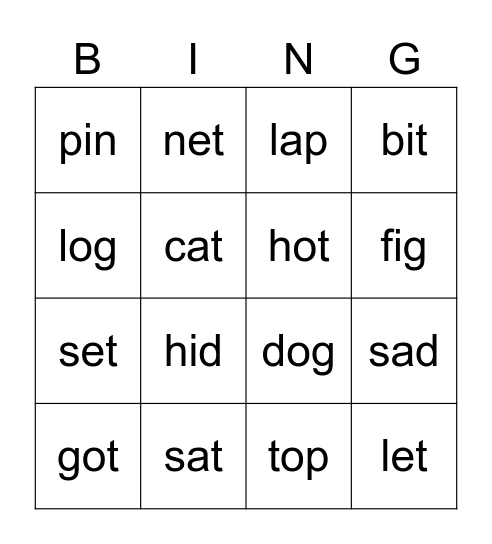 CVC Bingo Card