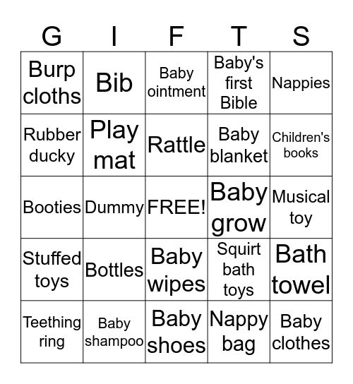 Michelle's Baby Shower Bingo Card