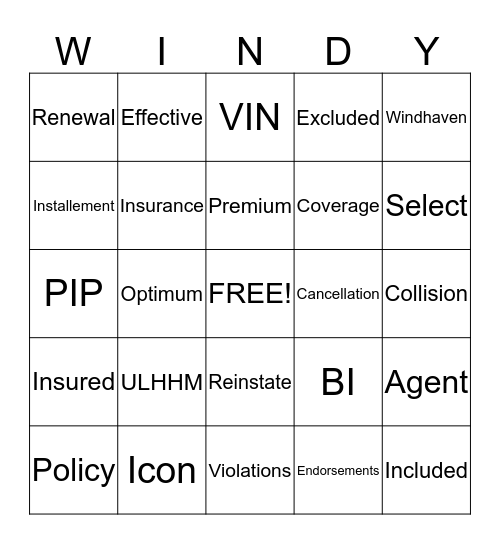 Windy Bingo Card