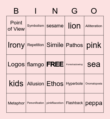 LITERARY DEVICES BINGO Card