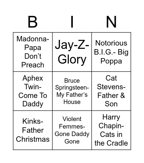Father's Day Coverall Bingo Card