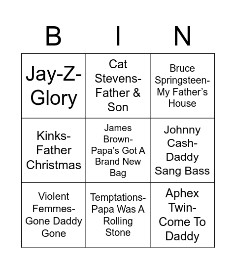 Father's Day Coverall Bingo Card
