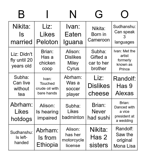 BINGO 3: 2 TRUTHS & 1 LIE Bingo Card