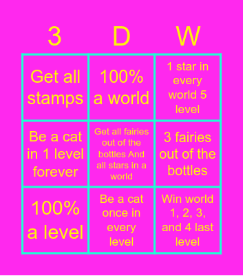 Super Mario 3D World Bingo Card