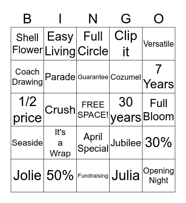 BLINGO Bingo Card
