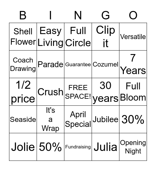 BLINGO Bingo Card