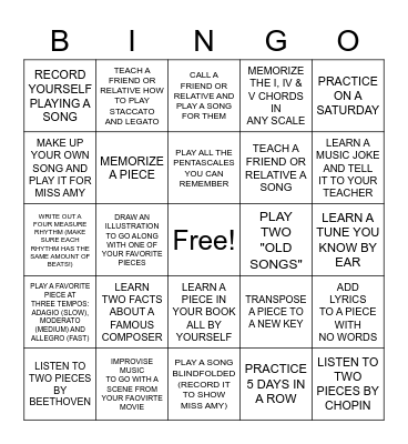 SUMMER PIANO CHALLENGE! Bingo Card