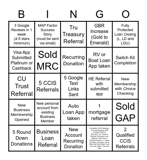 Retail Bingo Card