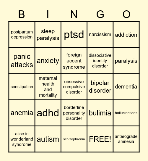 #medicaldisparities Bingo Card