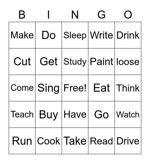PAST OF VERBS BINGO Card
