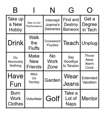 Retirement Bingo Card