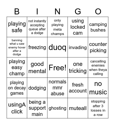 unskilled player bingo Card
